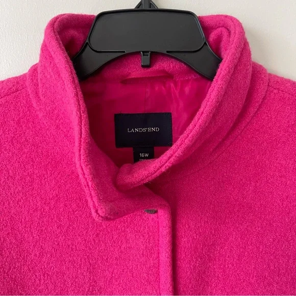 Lands' End Women's Vibrant Pink Boiled Wool Pea Coat 16W - Picture 3 of 14